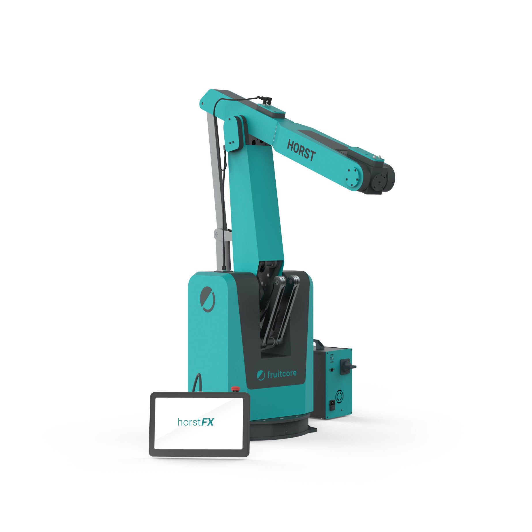 HORST1400 Roboter seitlich fotografiert, davor liegt ein Bedienpanel. 