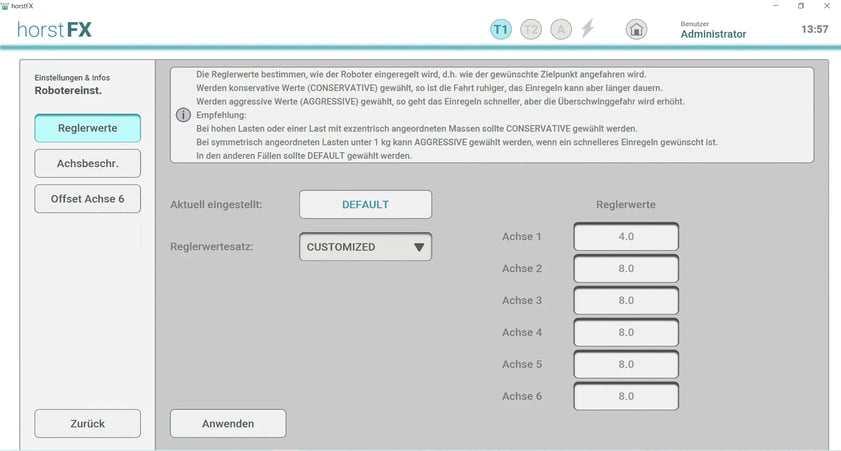 Screenshot der fruitcore robotics software horstFX