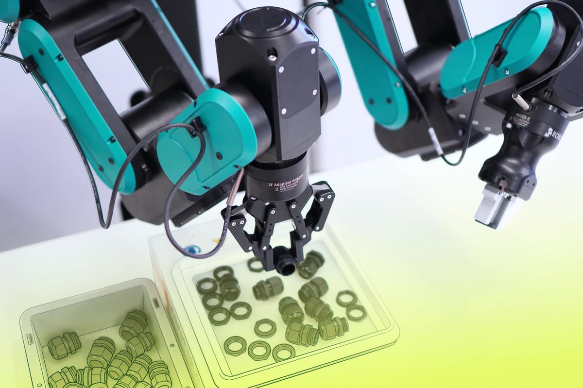 Physical AI Development Kit – Zweiarm-Aufbau mit HORST-Robotern und Robotiq-Greifern